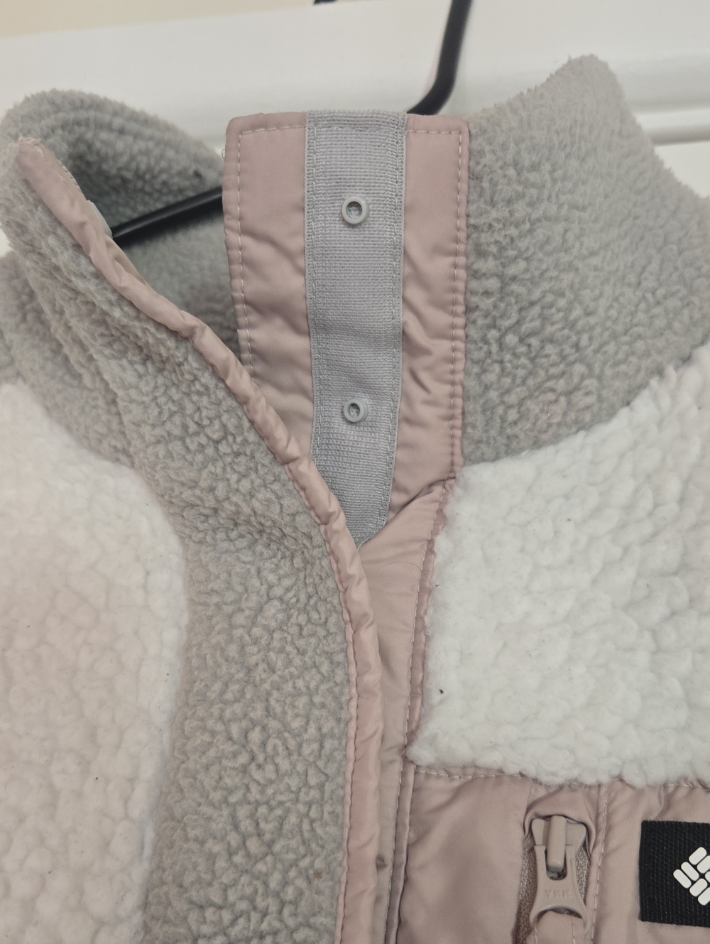 Columbia Cropped Colorblock Sherpa Half Snap Fleece Gray White Pink M - Picture 8 of 16